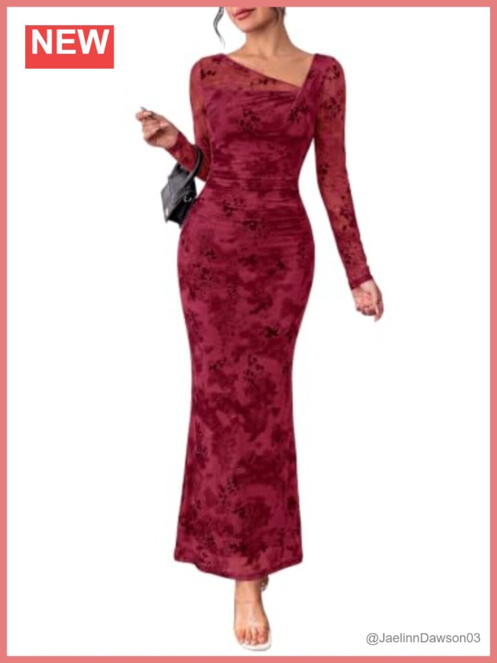PRETTYGARDEN Women Floral Mesh Maxi Dress Asymmetric Neck Wedding Guest